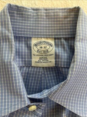 Brooks Brothers Light Blue 16-32 Windowpane Slim-Fit Dress Shirt